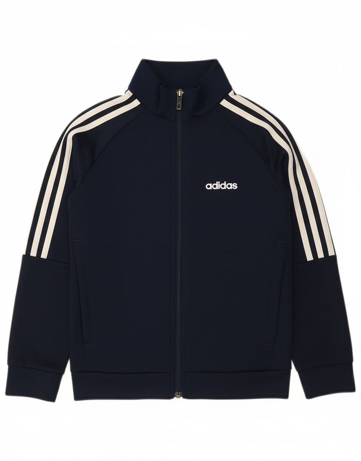 ADIDAS Boys Tracksuit Top Jacket 7-8 Years Navy Blue Polyester