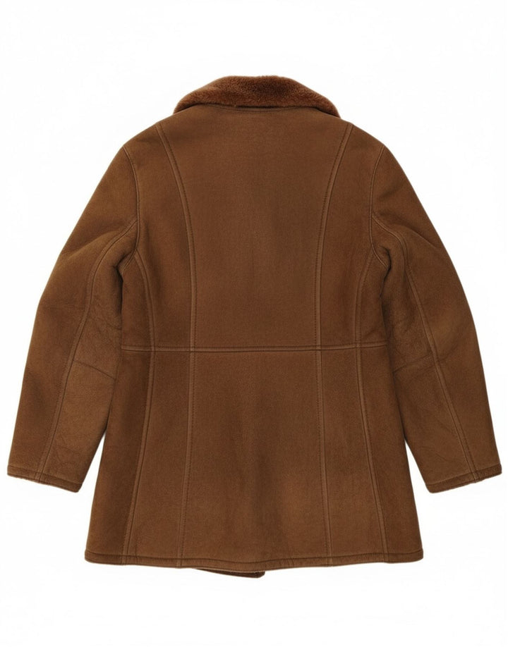 Giubbotto shearling doppiopetto vintage da uomo IT 54 2XL in pelle marrone