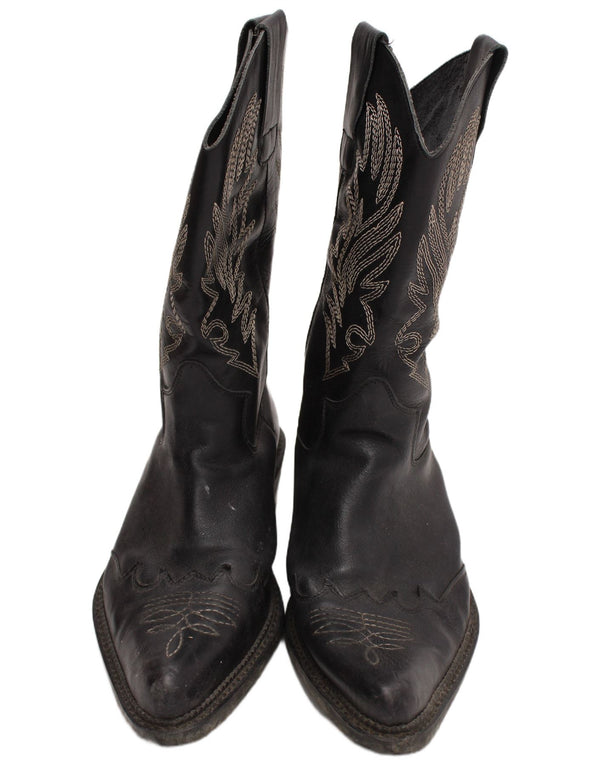 Stivali da cowboy in pelle grafica da uomo vintage taglia UK 9 Western neri