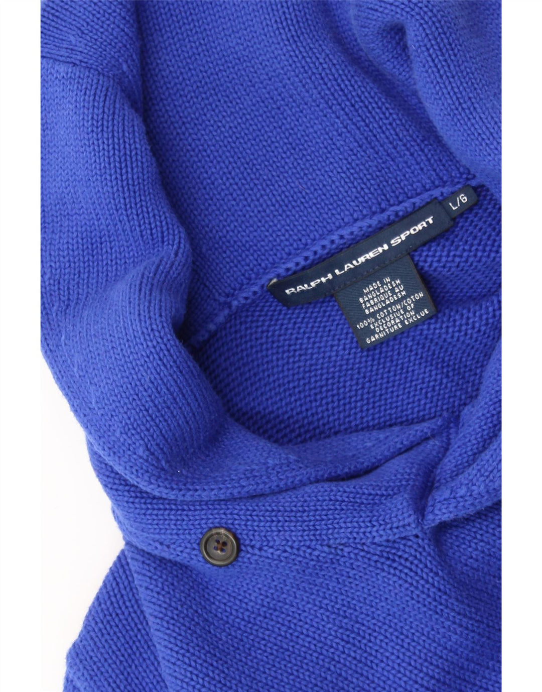 RALPH LAUREN Maglione da donna con collo a scialle UK 14 Grande cotone blu navy