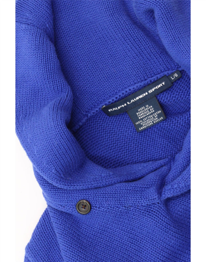 RALPH LAUREN Maglione da donna con collo a scialle UK 14 Grande cotone blu navy