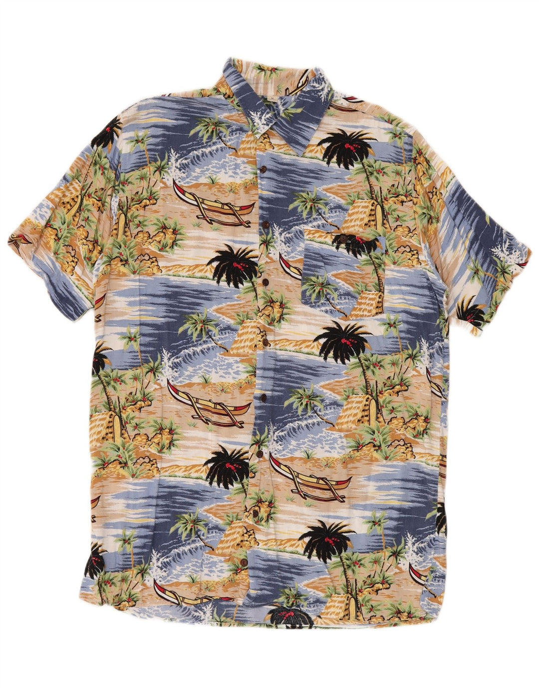 Camicia a maniche corte da uomo Randy River taglia 39/40 hawaiana in viscosa blu medio