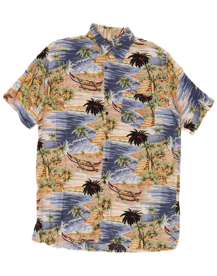 Camicia a maniche corte da uomo Randy River taglia 39/40 hawaiana in viscosa blu medio