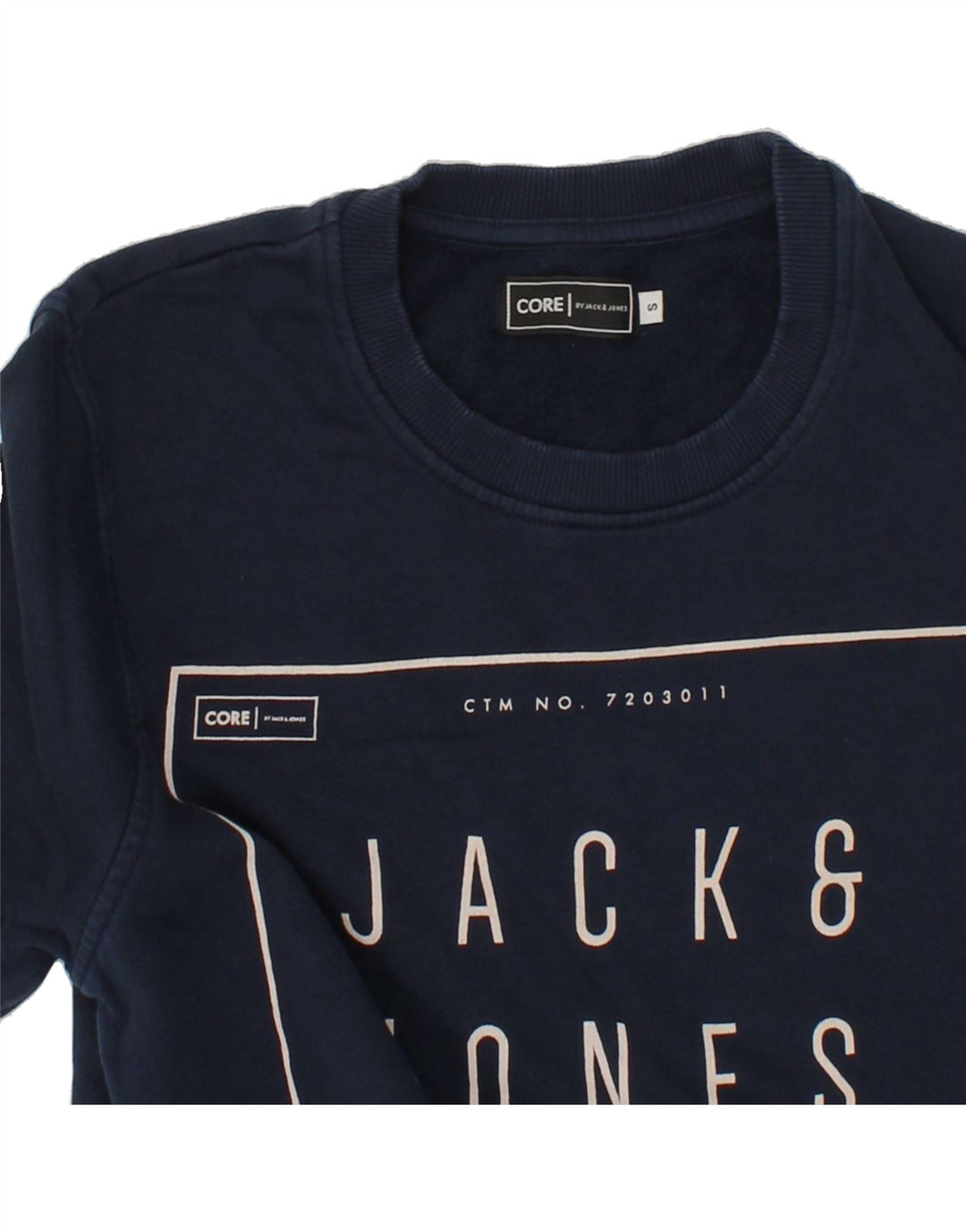 JACK & JONES Mens Graphic Sweatshirt Jumper Small Navy Blue Cotton Vintage Jack & Jones and Second-Hand Jack & Jones from Messina Hembry 