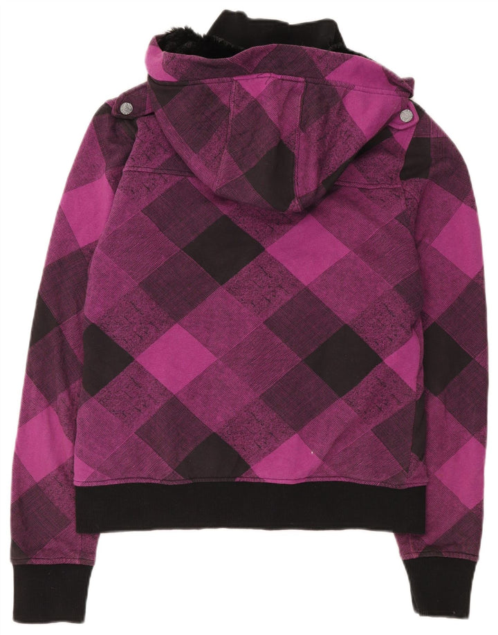 Bomber con cappuccio da donna Roxy UK 12 Cotone a quadri viola medio