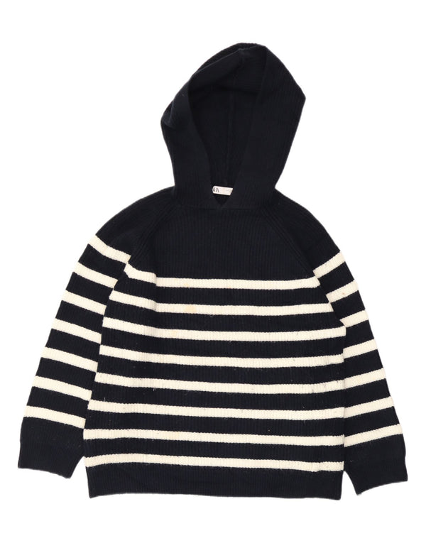 Maglione oversize con cappuccio da donna Zara UK 10 piccolo a righe blu navy