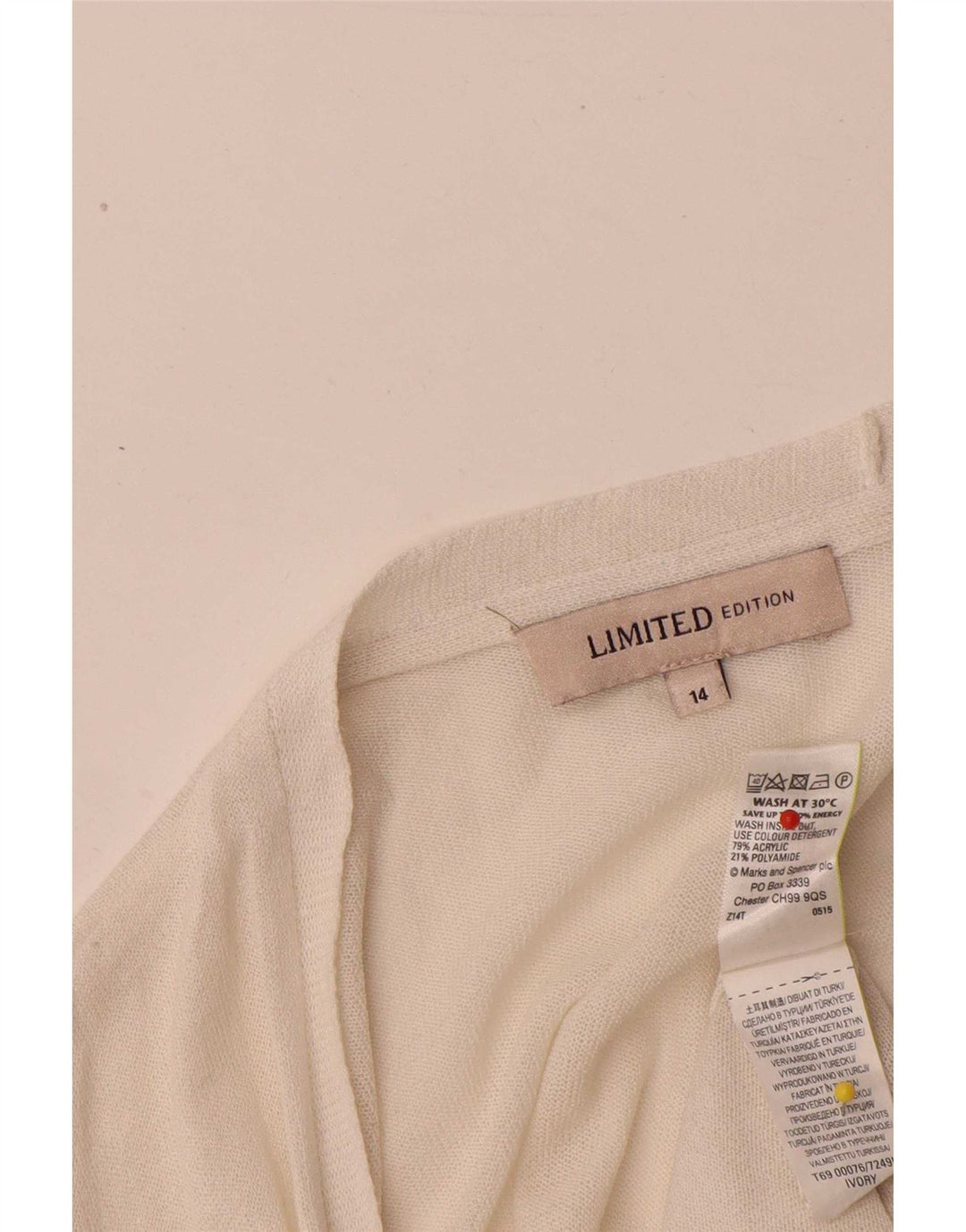 Maglione cardigan lungo da donna Marks & Spencer UK 14 medio bianco sporco