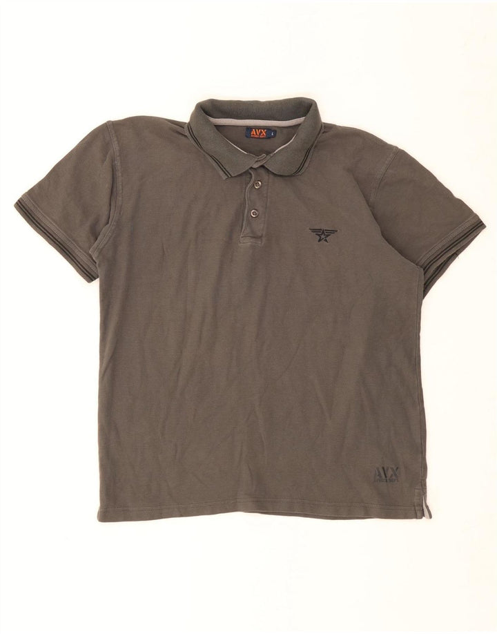 Polo da uomo Avirex grande in cotone a righe grigie
