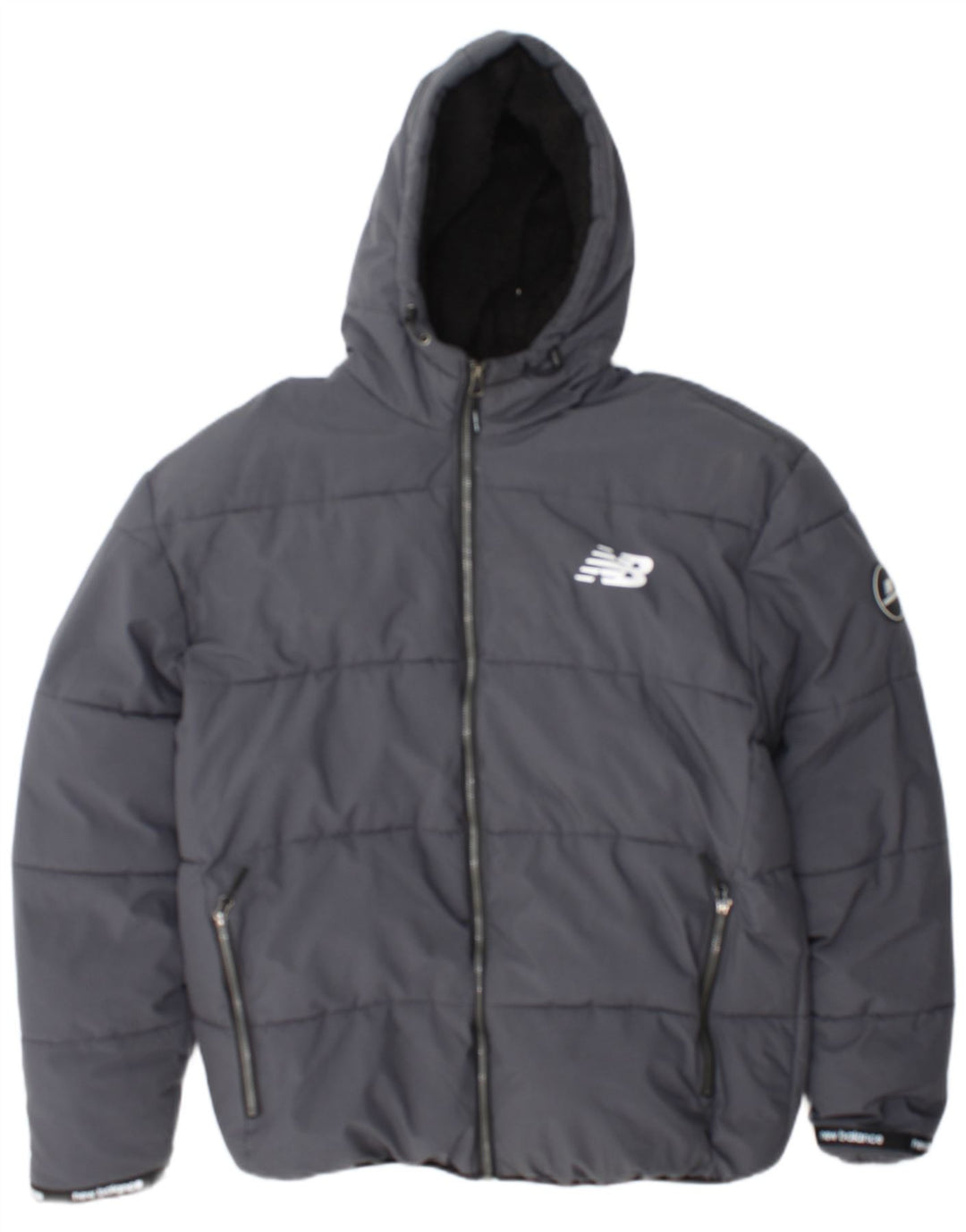Giacca imbottita in sherpa con cappuccio da uomo New Balance UK 40 grande poliestere grigio