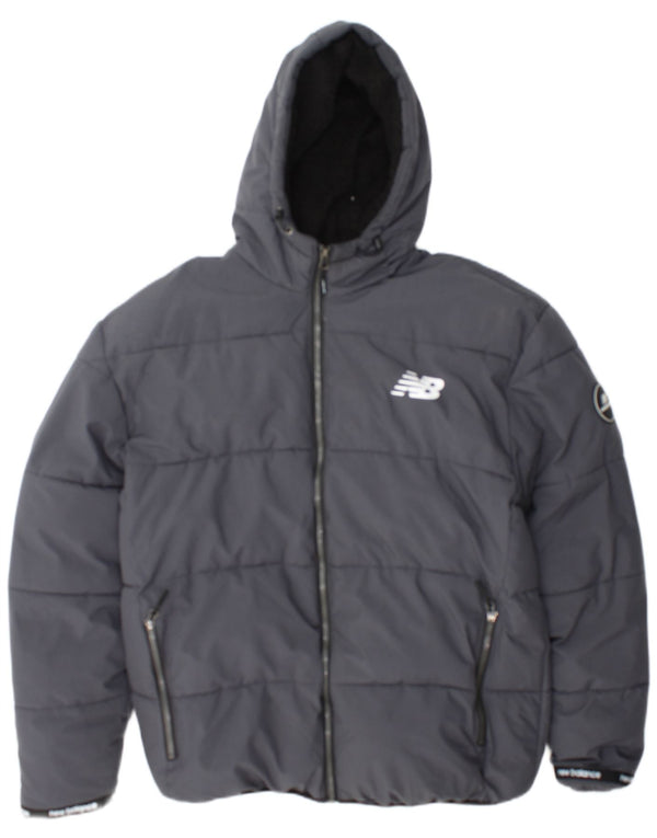 Giacca imbottita in sherpa con cappuccio da uomo New Balance UK 40 grande poliestere grigio