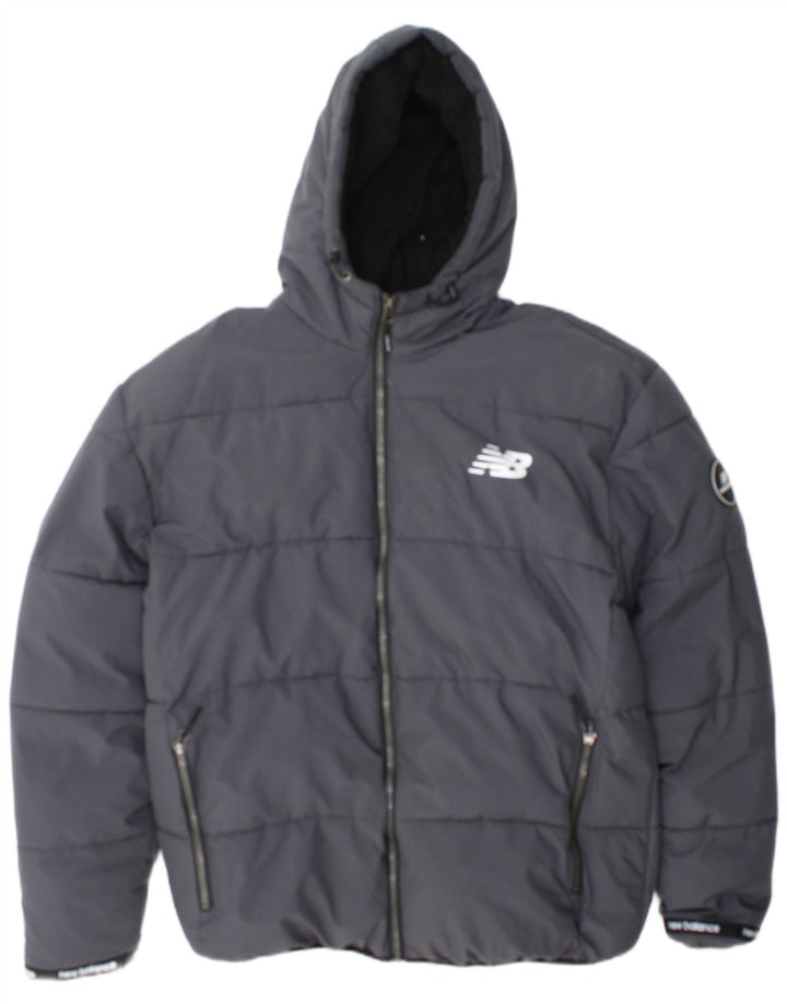 Giacca imbottita in sherpa con cappuccio da uomo New Balance UK 40 grande poliestere grigio