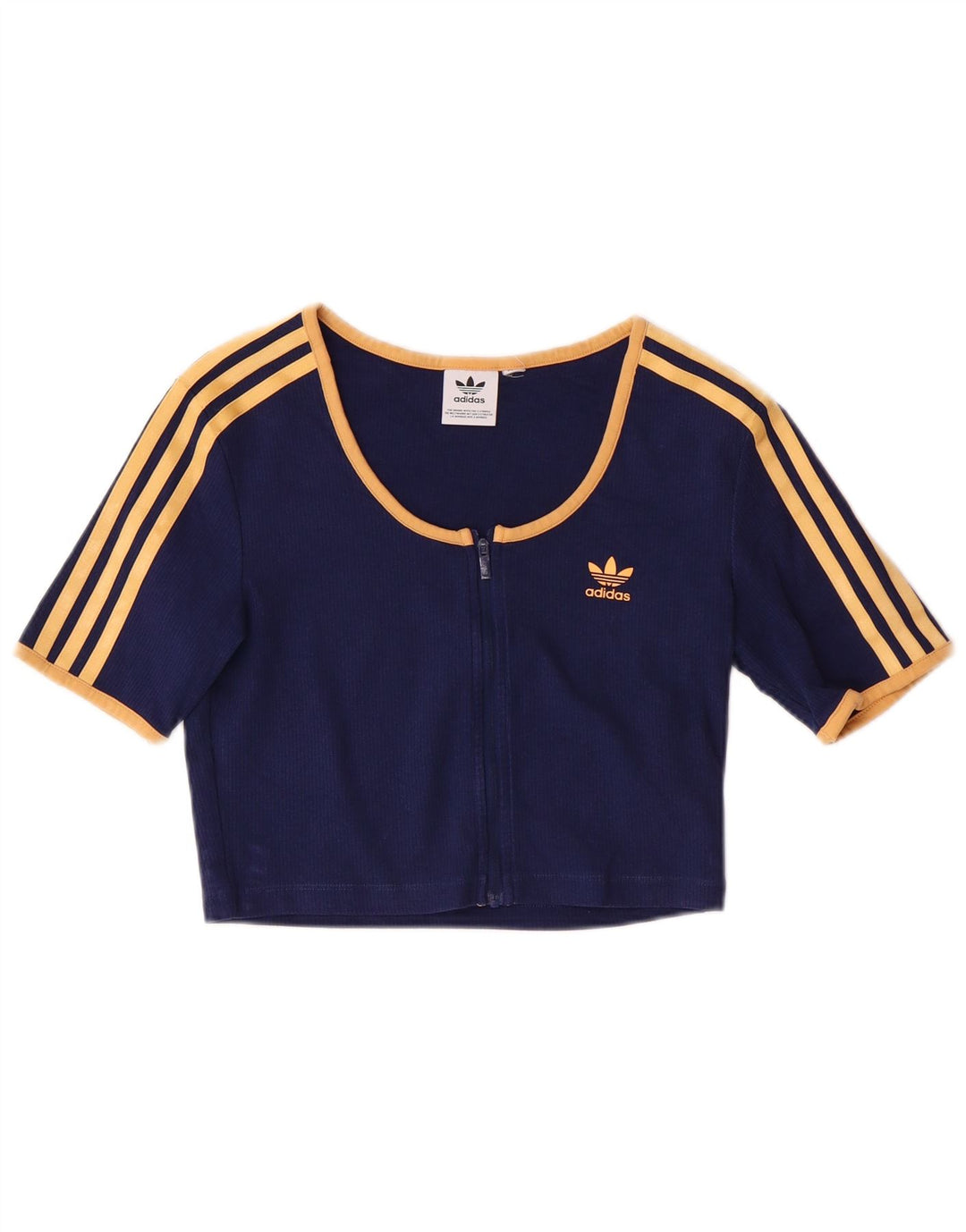 Top corto Adidas da donna con zip intera UK 6 XS blu navy
