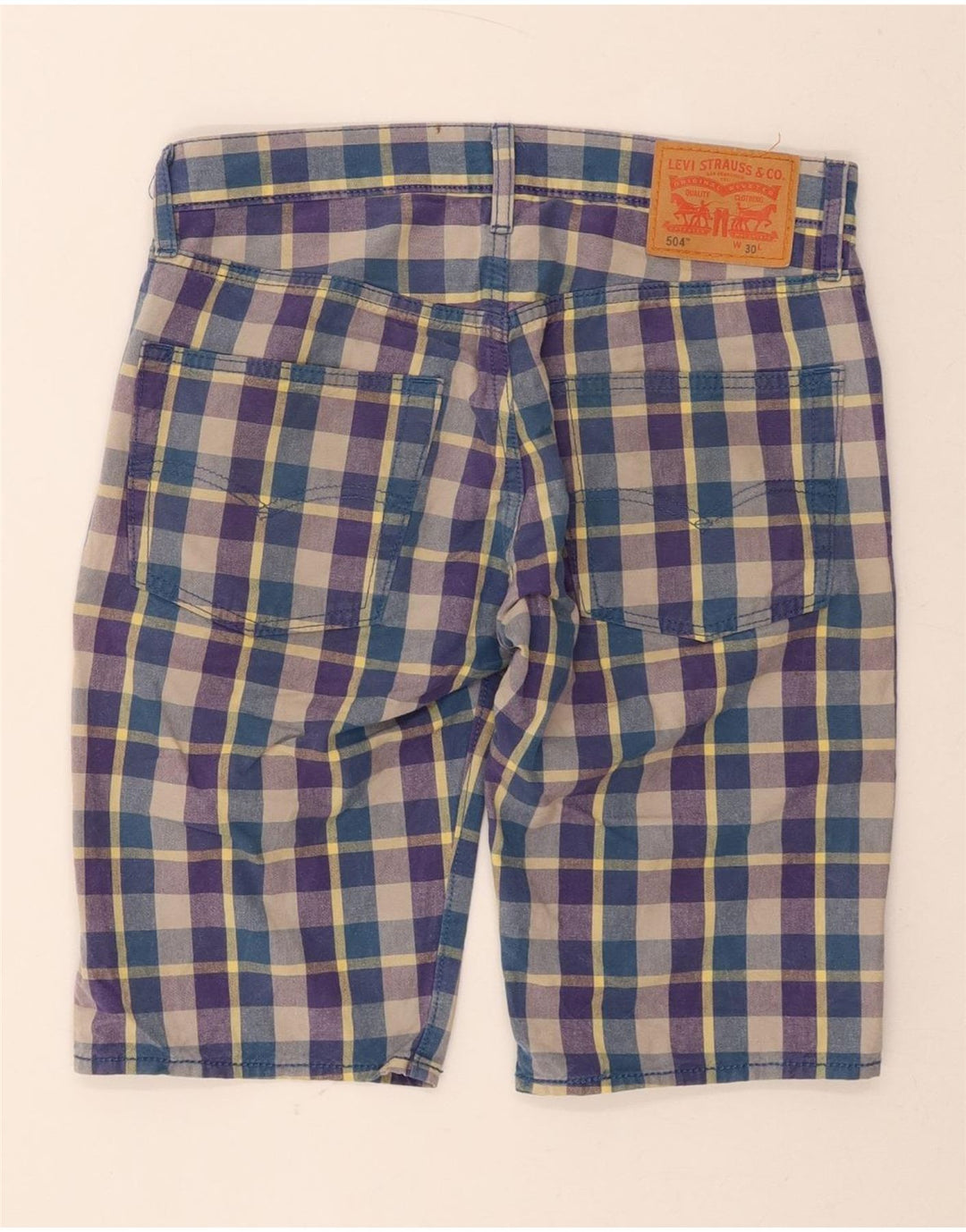LEVI'S Mens 504 Regular Fit Casual Shorts W30 Medium  Blue Check Cotton Vintage Levi's and Second-Hand Levi's from Messina Hembry 