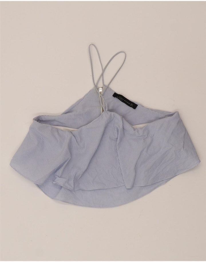 Top corto da donna Zara UK 12 a righe blu medio