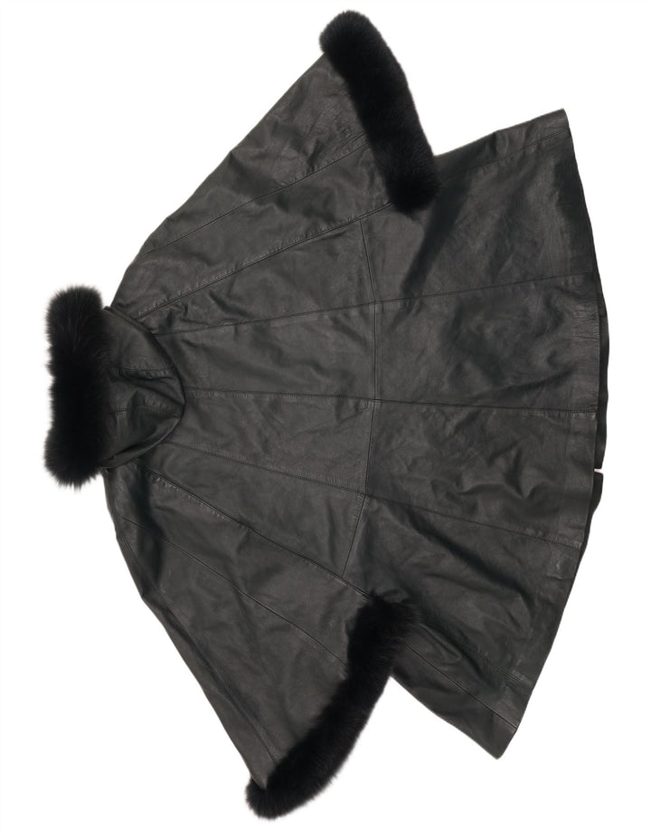 Cappotto poncho in pelle con cappuccio da donna SAKI UK 10 piccolo in pelle verde