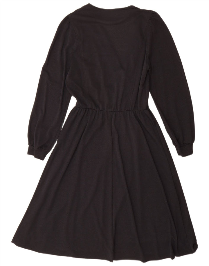 Abito vintage da donna a maniche lunghe a portafoglio UK 14 medio nero
