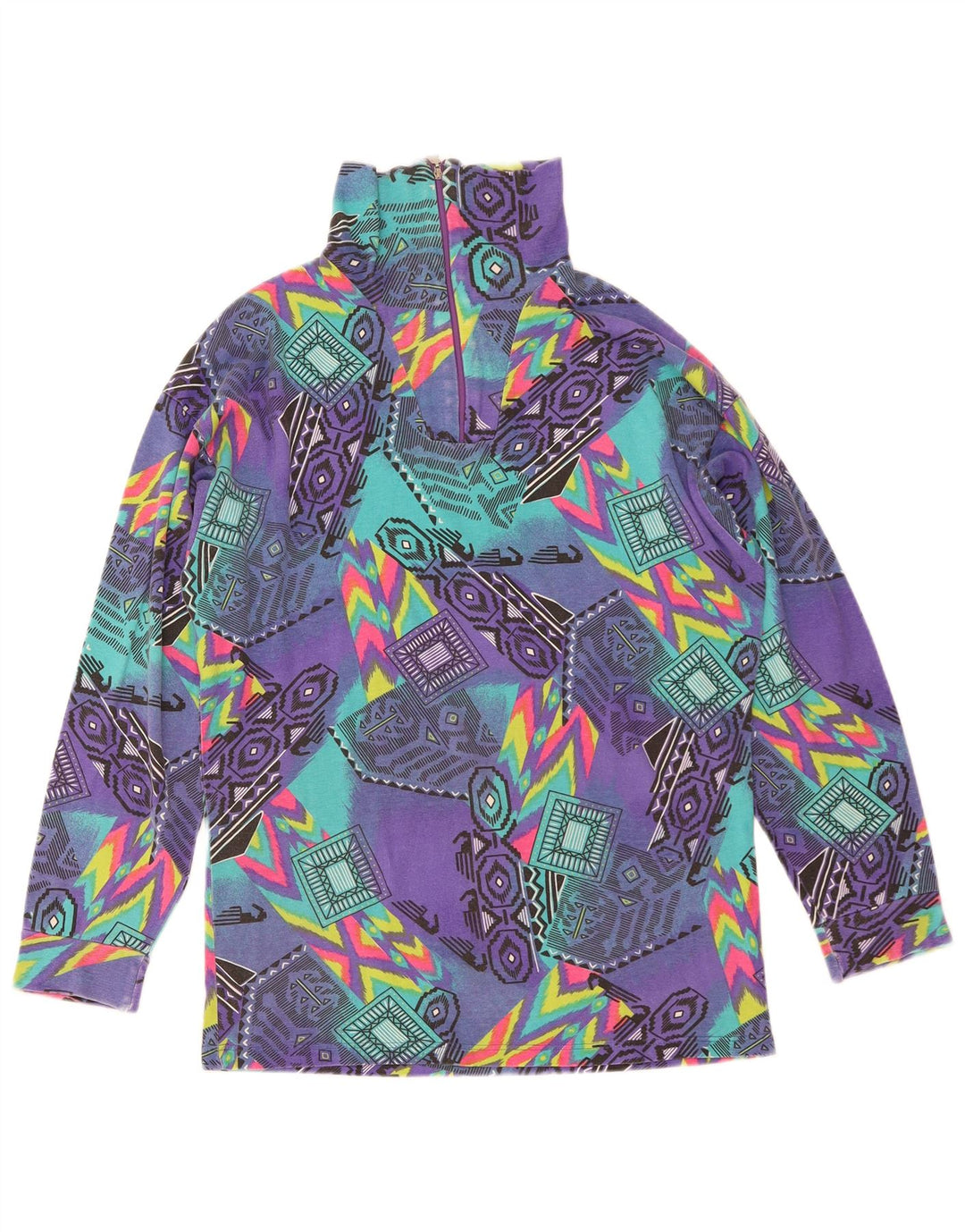 Medico Top grafico da uomo con zip e collo a maniche lunghe EU 48 Viola medio geometrico