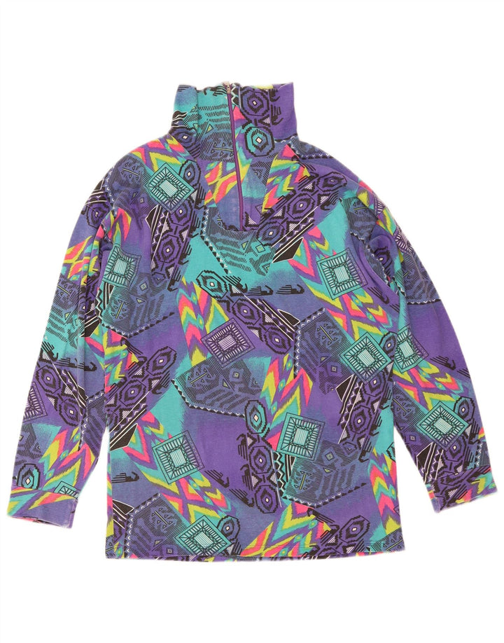 Medico Top grafico da uomo con zip e collo a maniche lunghe EU 48 Viola medio geometrico