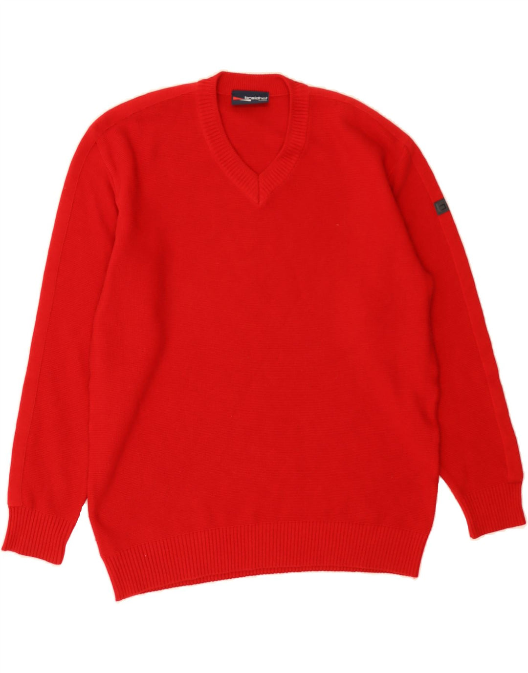 BREIDHOF Mens V-Neck Jumper Sweater EU 50 Medium Red Polyacrylic Vintage Breidhof and Second-Hand Breidhof from Messina Hembry 