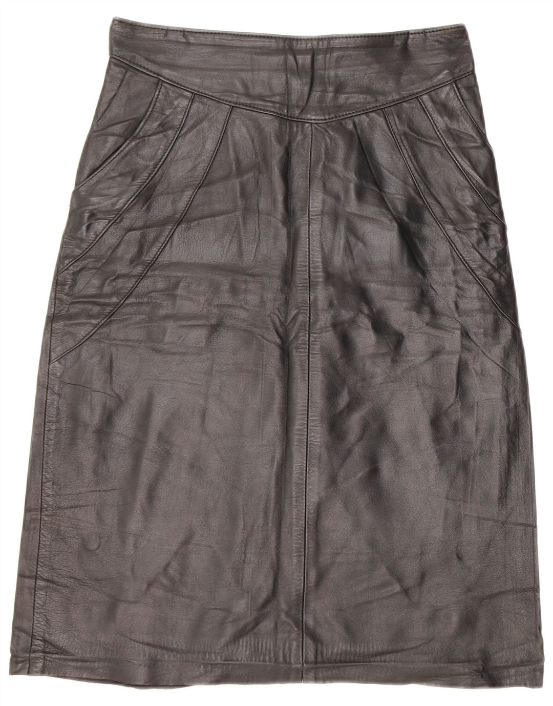 Gonna in pelle vintage da donna IT 42 media W26 in pelle nera