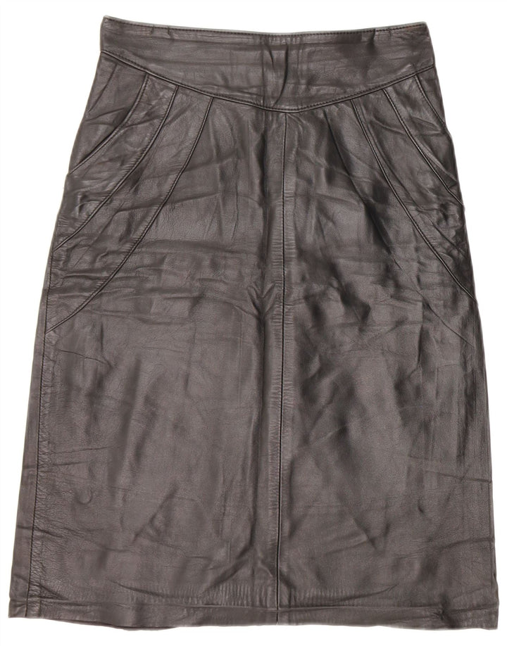 Gonna in pelle vintage da donna IT 42 media W26 in pelle nera