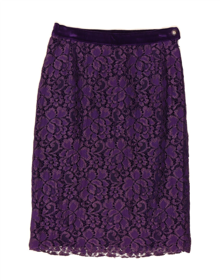 VINTAGE Womens Straight Skirt W28 Medium Purple Floral Vintage Vintage and Second-Hand Vintage from Messina Hembry 