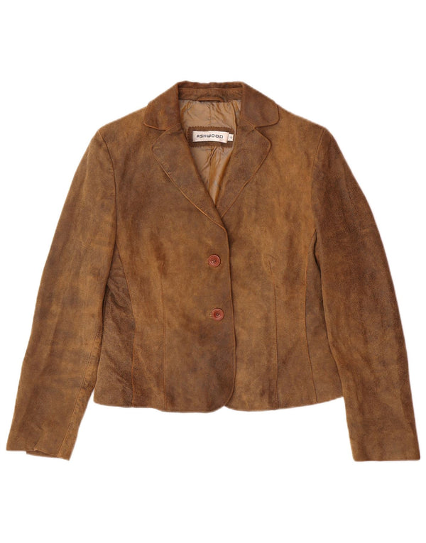 Giacca blazer a 2 bottoni in pelle scamosciata da donna Ashwood UK 18 XL in pelle marrone