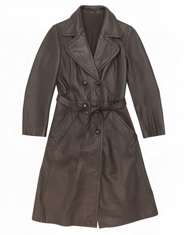 Cappotto in pelle doppiopetto vintage da donna UK 8 piccolo nero