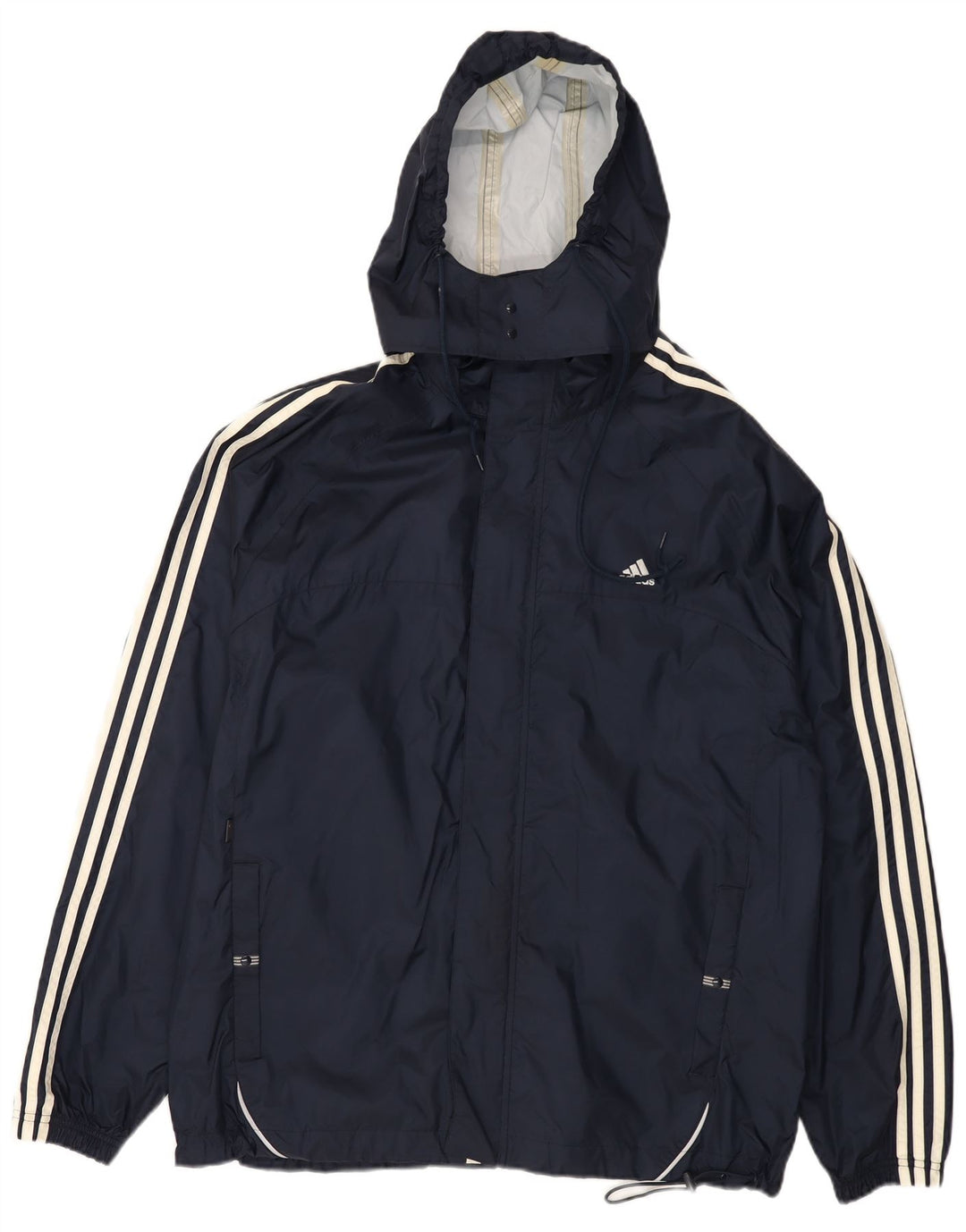 Giacca antipioggia da uomo ADIDAS con cappuccio UK 40 Large in nylon blu navy