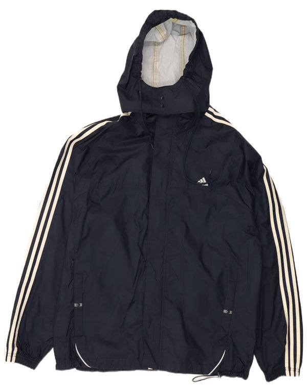 Giacca antipioggia da uomo ADIDAS con cappuccio UK 40 Large in nylon blu navy