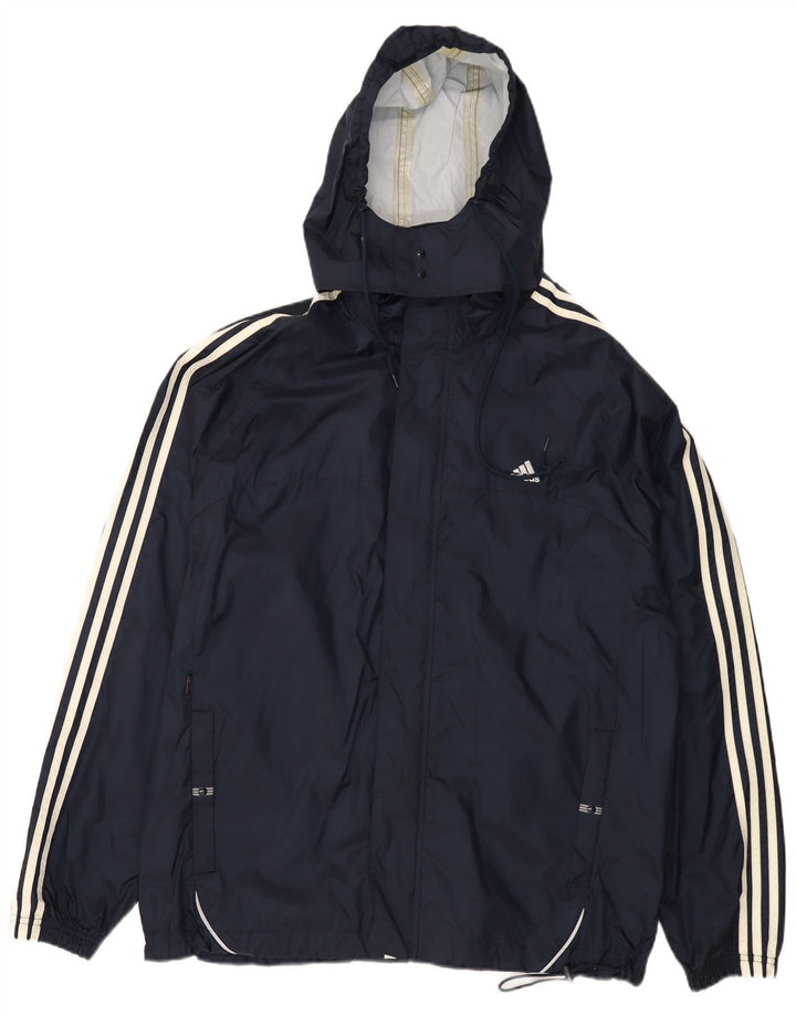 Giacca antipioggia da uomo ADIDAS con cappuccio UK 40 Large in nylon blu navy
