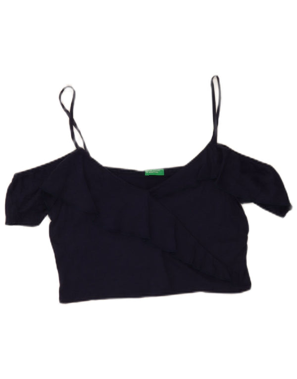 Top corto da donna con spalle scoperte Benetton UK 14 Large Lyocell blu navy