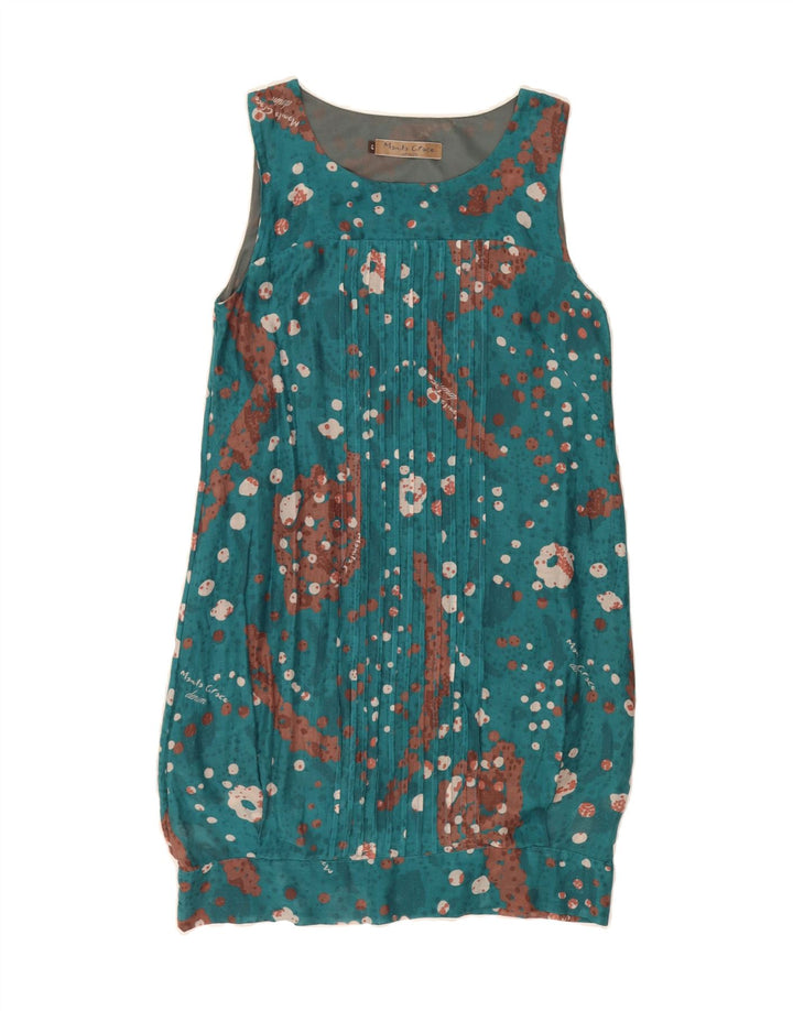 VINTAGE Womens Sleeveless Basic Dress IT 40 Small Blue Flecked Cotton Vintage Vintage and Second-Hand Vintage from Messina Hembry 