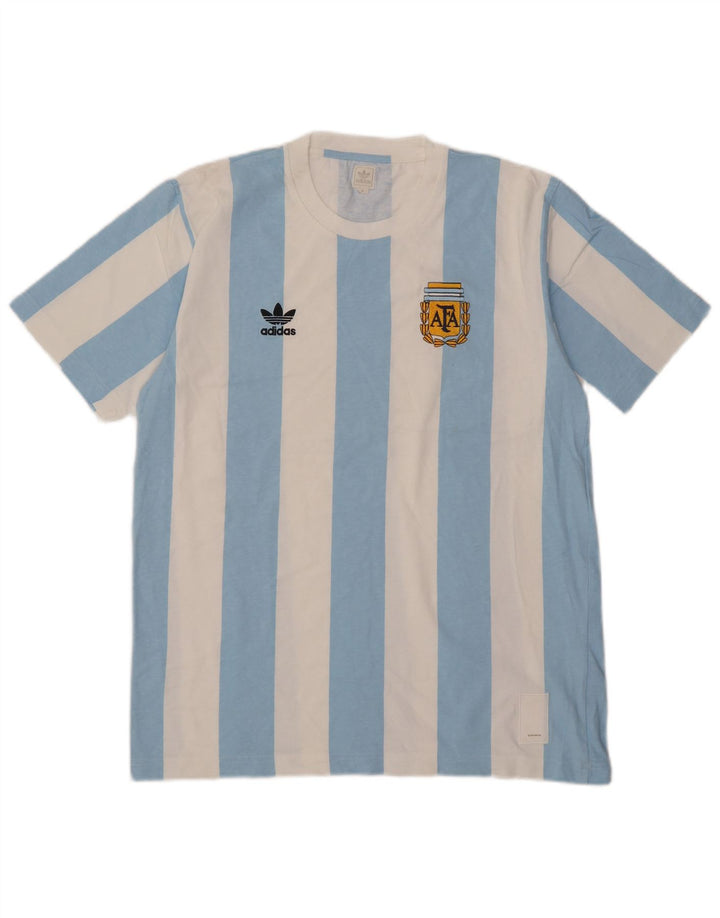 T-shirt grafica da uomo Adidas Top in cotone a righe blu medio