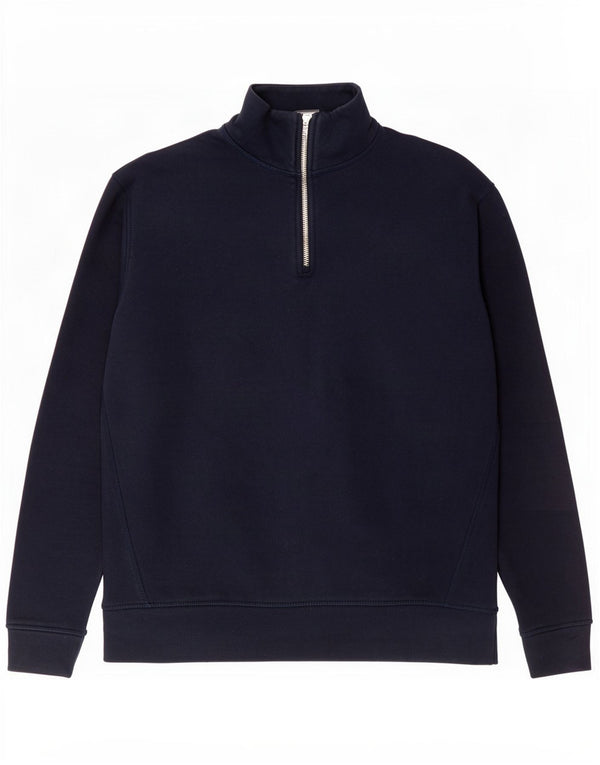 Felpa Zara da uomo con collo con zip, maglione medio, blu navy in poliestere
