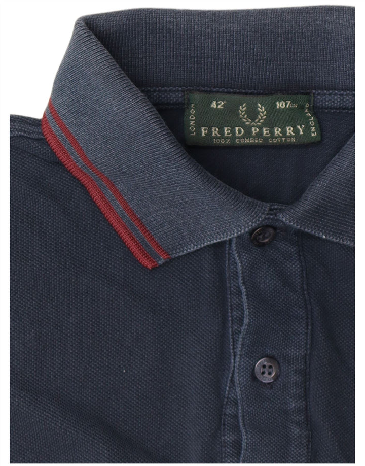 Polo da uomo a maniche lunghe Fred Perry in cotone blu navy medio