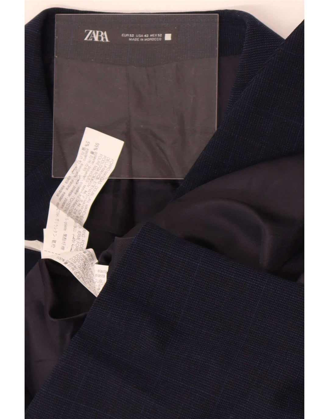 Giacca blazer da uomo a 2 bottoni Zara EU 52 grande poliestere a quadri blu navy