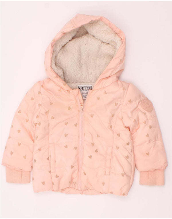 Giubbotto imbottito con cappuccio per bambina Guess 3-6 mesi in poliestere maculato rosa