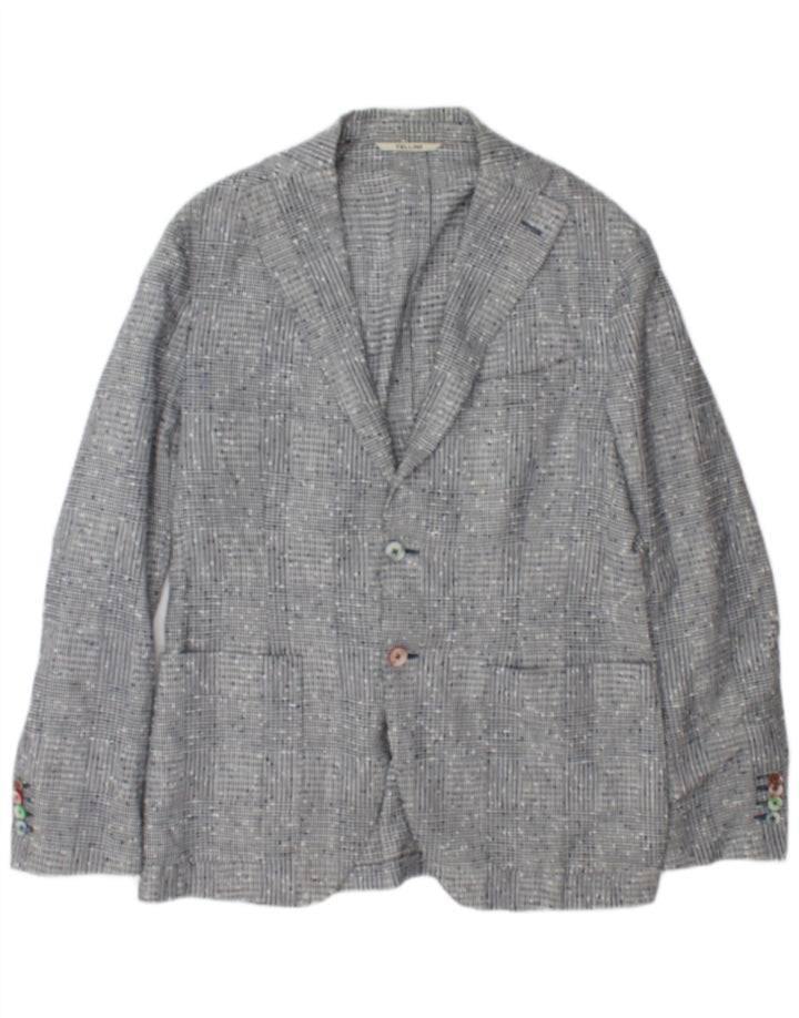 Giacca blazer da uomo a 2 bottoni Tellini IT 50 lino grande a quadri grigio