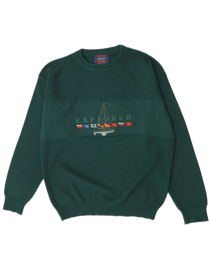 Maglione maglione girocollo con grafica da uomo Explorer IT 50 lana verde medio