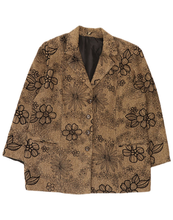Giacca blazer vintage da donna a 4 bottoni IT 56 4XL Marrone floreale