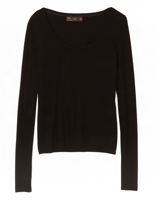 Top Zara da donna a maniche lunghe UK 14 Medium Black Rayon