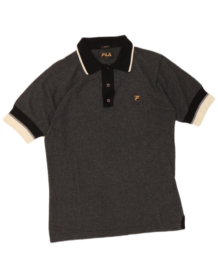 Polo da uomo Fila Small in cotone color block grigio