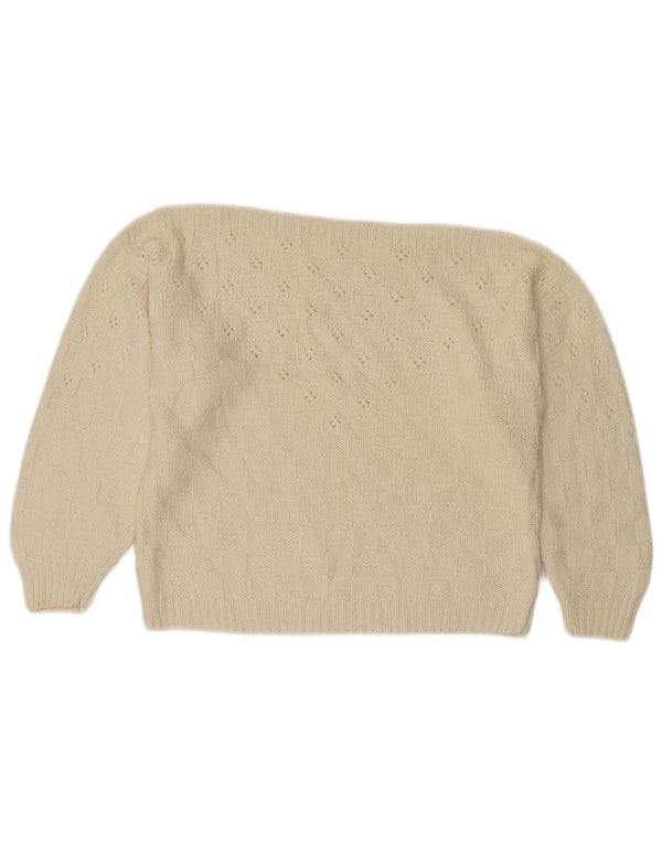 Maglione da donna vintage corto con scollo a barca e maniche a 3/4 UK 12 bianco medio