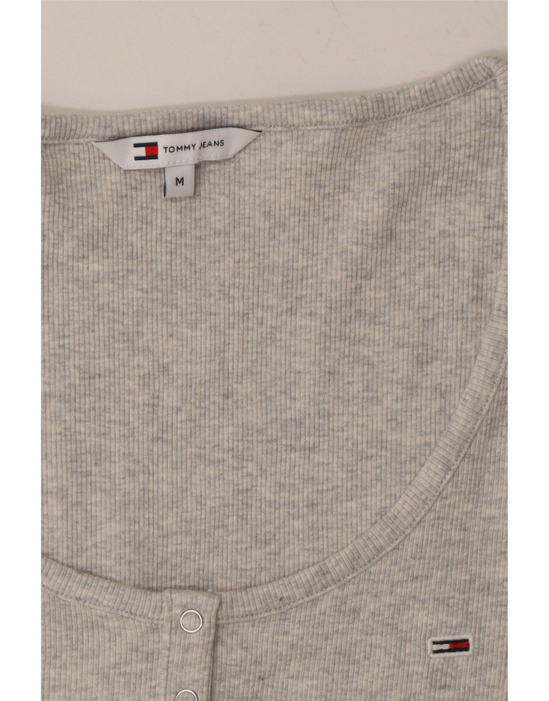 TOMMY HILFIGER Womens T-Shirt Top UK 12 Medium Grey Cotton Vintage Tommy Hilfiger and Second-Hand Tommy Hilfiger from Messina Hembry 