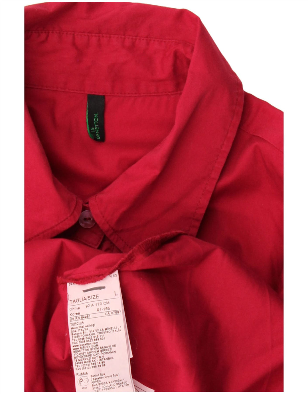 BENETTON Camicetta da donna UK 16 grande cotone rosso