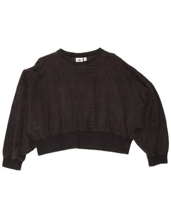 Felpa corta da donna Adidas UK 10 piccola stampa animalier nera