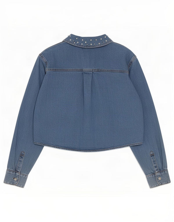 Camicia in denim corto da donna Zara UK 10 piccolo cotone maculato blu