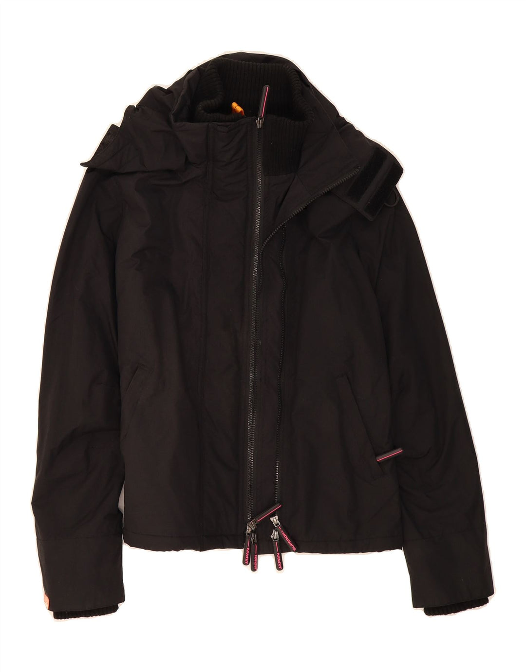 SUPERDRY Womens Hooded Windbreaker Jacket UK 14 Medium Black Nylon Vintage Superdry and Second-Hand Superdry from Messina Hembry 