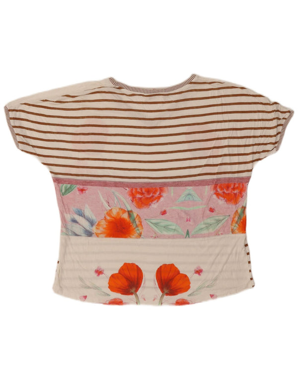 Desigual T-shirt da donna Top UK 16 grande bianco sporco floreale